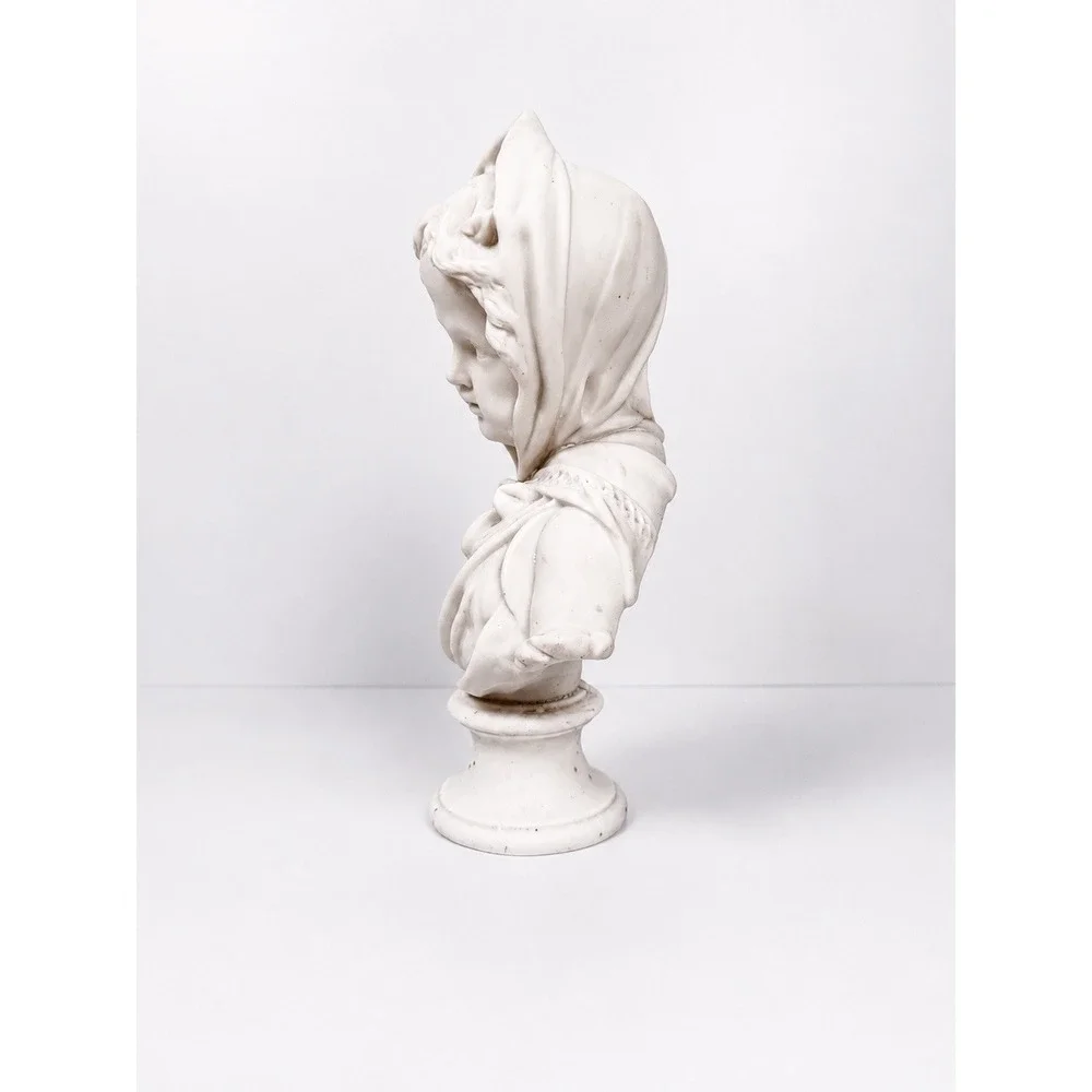 Vintage Victorian Parian Girls Bust In Bonnet Ivory White 9